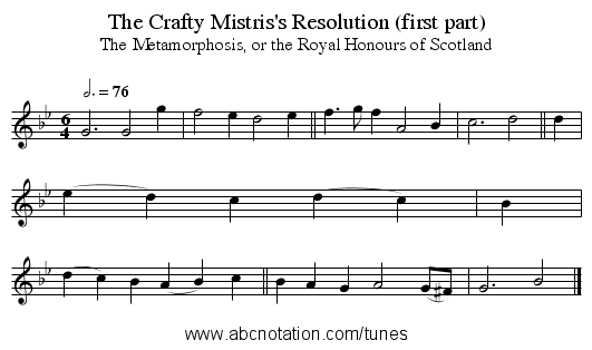 The Crafty Mistris's Resolution (first part) - staff notation