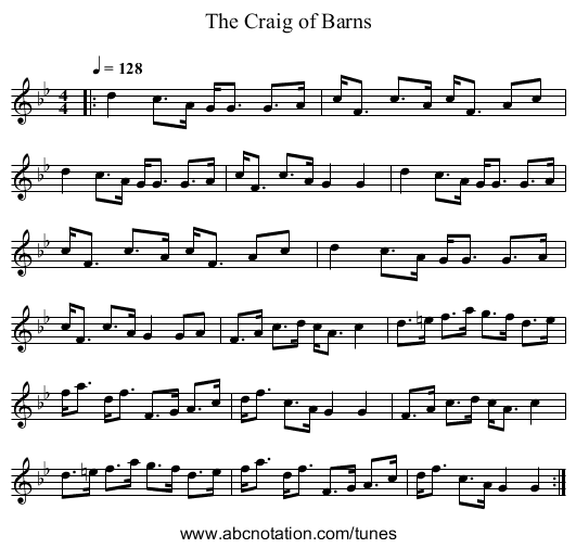 The Craig of Barns - staff notation