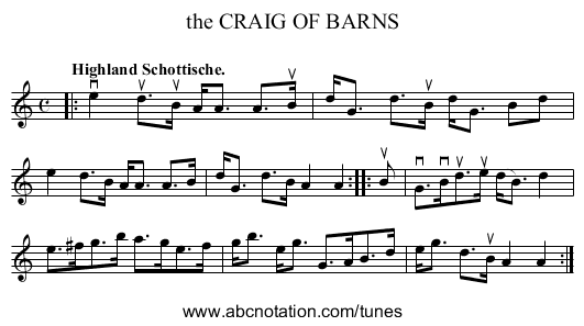 the CRAIG OF BARNS - staff notation