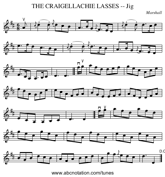 THE CRAIGELLACHIE LASSES -- Jig - staff notation