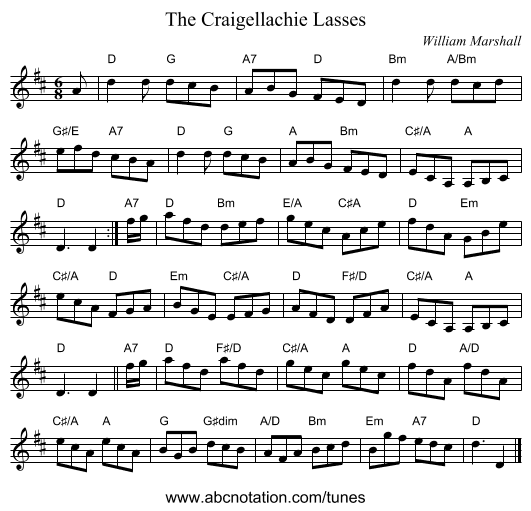 The Craigellachie Lasses - staff notation