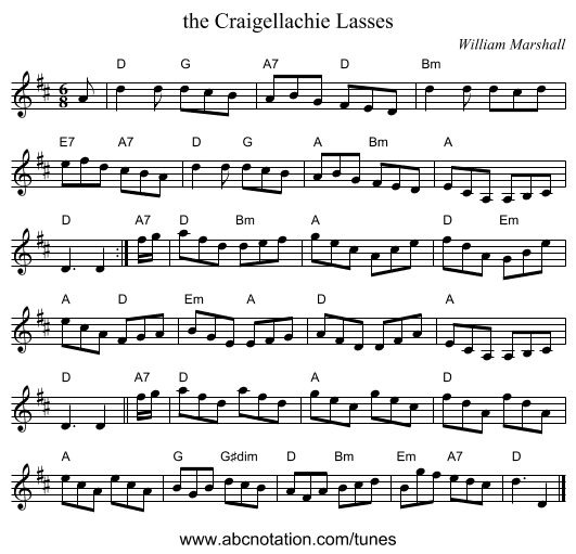 the Craigellachie Lasses - staff notation
