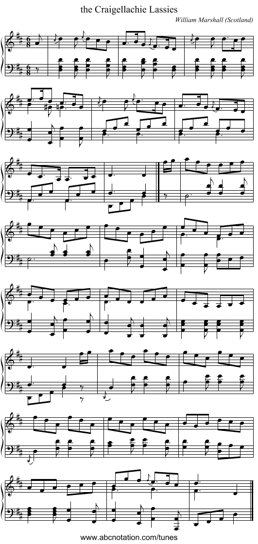 the Craigellachie Lassies - staff notation