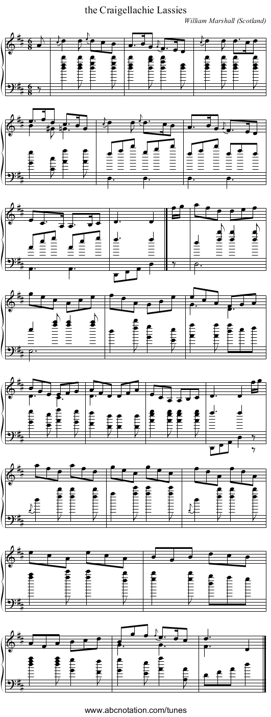 the Craigellachie Lassies - staff notation