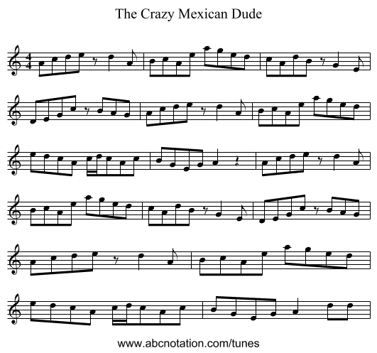 The Crazy Mexican Dude - staff notation