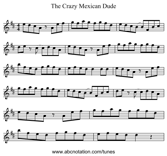 The Crazy Mexican Dude - staff notation