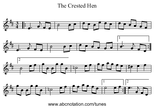 The Crested Hen - staff notation