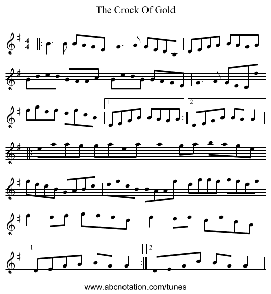 The Crock Of Gold - staff notation