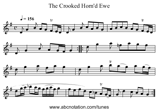 The Crooked Horn'd Ewe - staff notation
