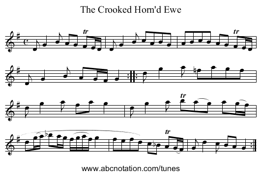The Crooked Horn'd Ewe - staff notation