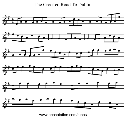 The Crooked Road To Dublin - staff notation