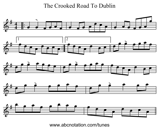 The Crooked Road To Dublin - staff notation