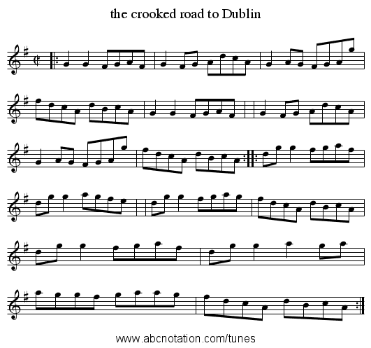 the crooked road to Dublin - staff notation