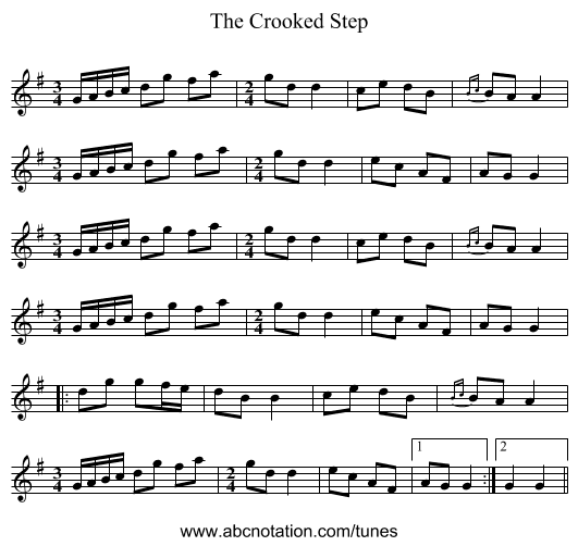 The Crooked Step - staff notation