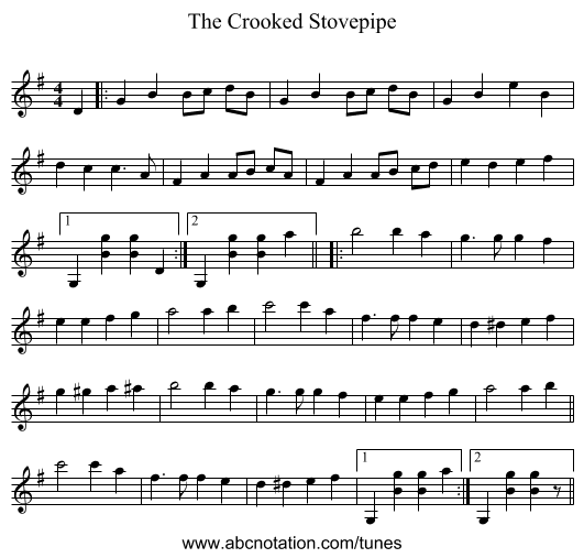 The Crooked Stovepipe - staff notation