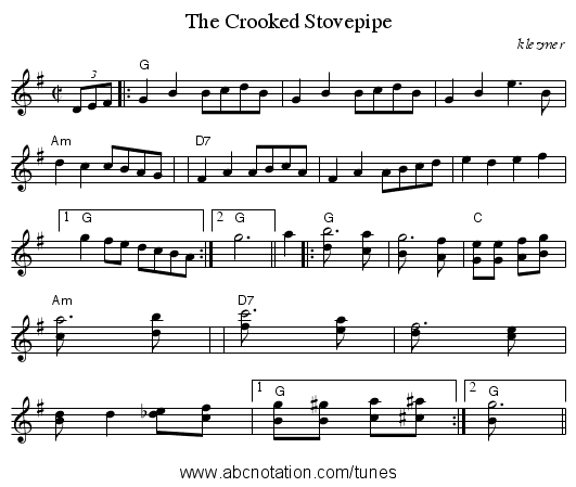 The Crooked Stovepipe - staff notation