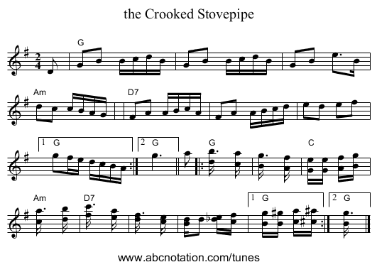 the Crooked Stovepipe - staff notation