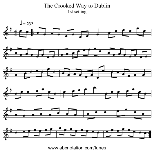 The Crooked Way to Dublin - staff notation