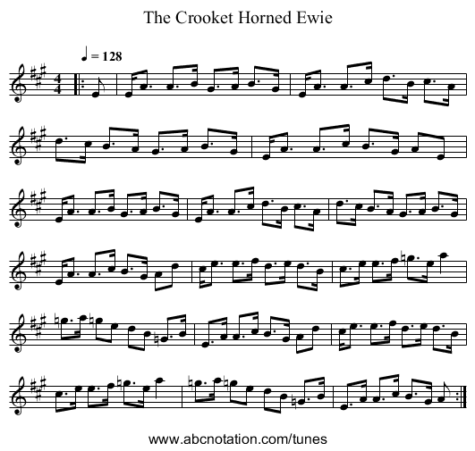 The Crooket Horned Ewie - staff notation