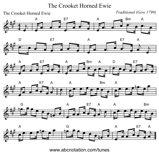 The Crooket Horned Ewie - staff notation