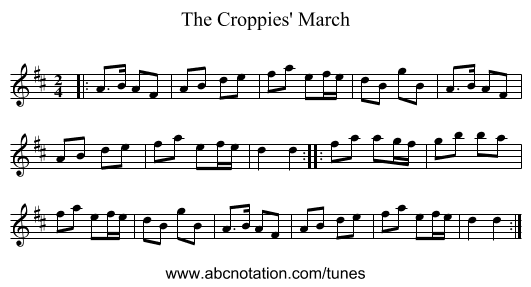 The Croppies' March - staff notation