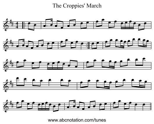 The Croppies' March - staff notation