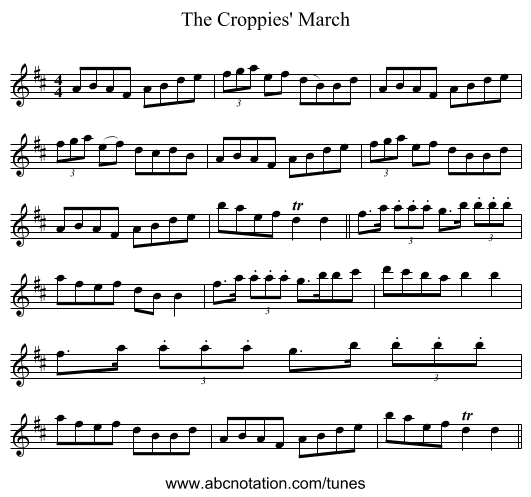 The Croppies' March - staff notation