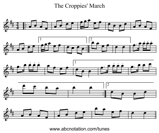 The Croppies' March - staff notation