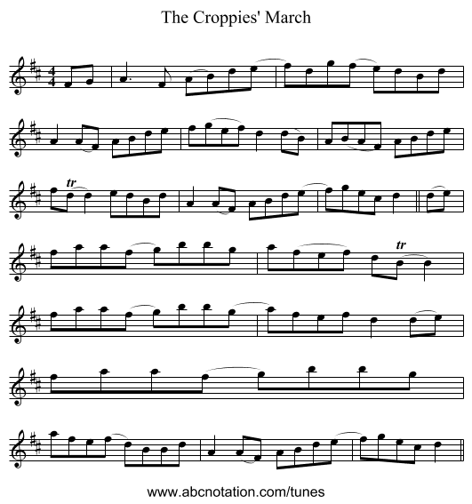 The Croppies' March - staff notation