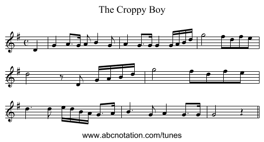 The Croppy Boy - staff notation