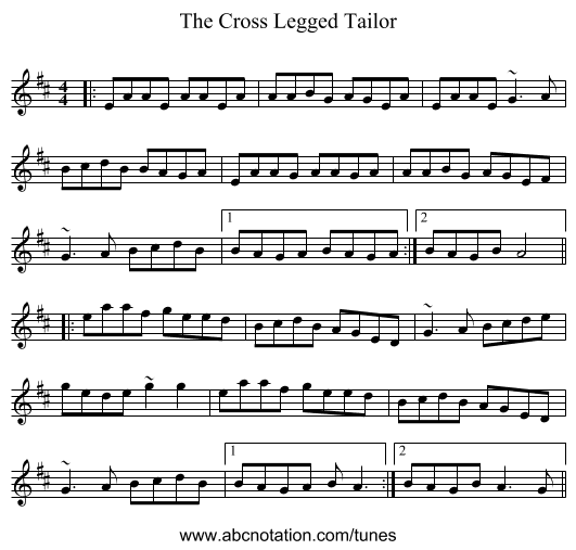 The Cross Legged Tailor - staff notation
