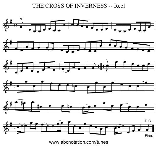 THE CROSS OF INVERNESS -- Reel - staff notation