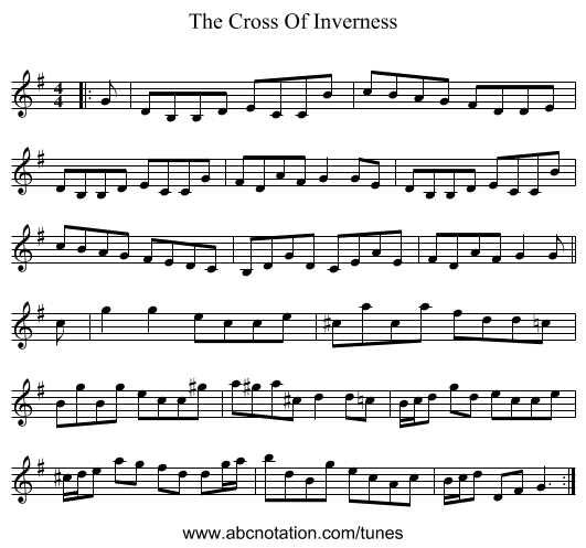 The Cross Of Inverness - staff notation