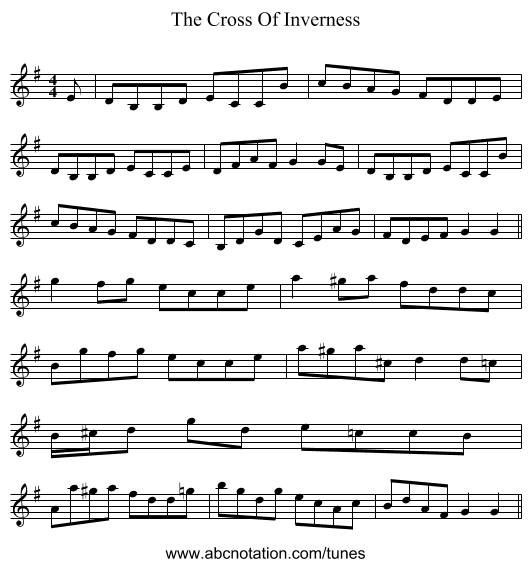 The Cross Of Inverness - staff notation