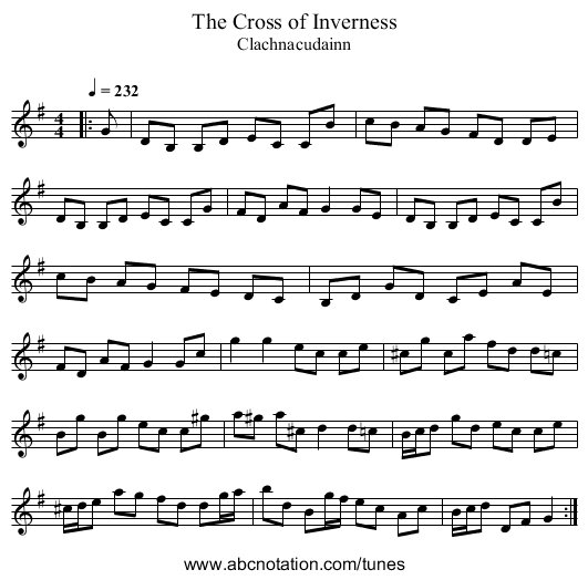 The Cross of Inverness - staff notation