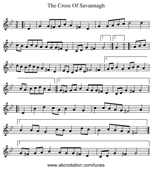 The Cross Of Savannagh - staff notation