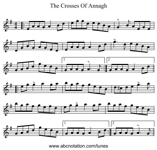 The Crosses Of Annagh - staff notation