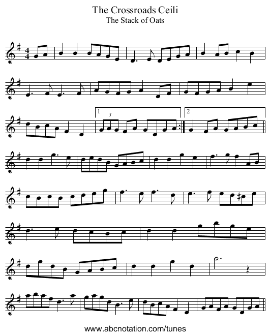The Crossroads Ceili - staff notation