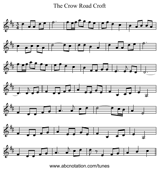 The Crow Road Croft - staff notation