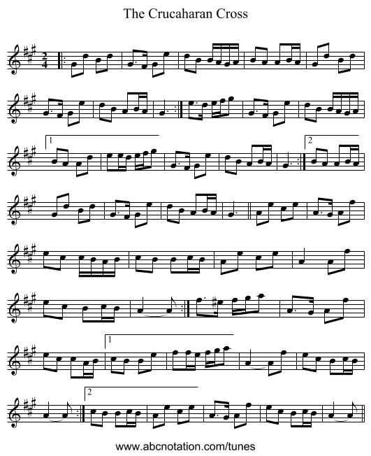 The Crucaharan Cross - staff notation