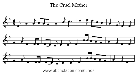 The Cruel Mother - staff notation