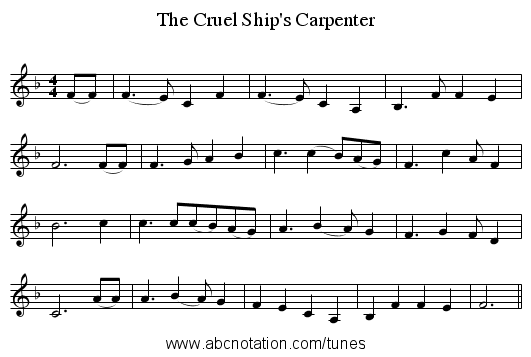 The Cruel Ship's Carpenter - staff notation