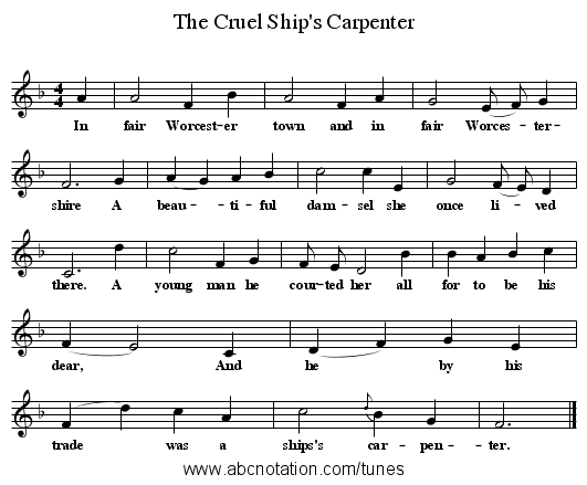 The Cruel Ship's Carpenter - staff notation