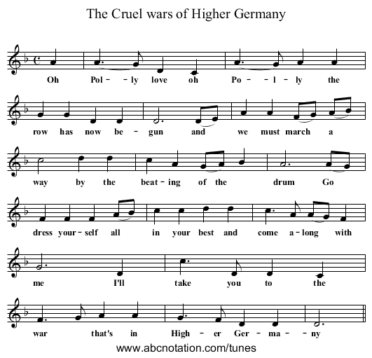 The Cruel wars of Higher Germany - staff notation