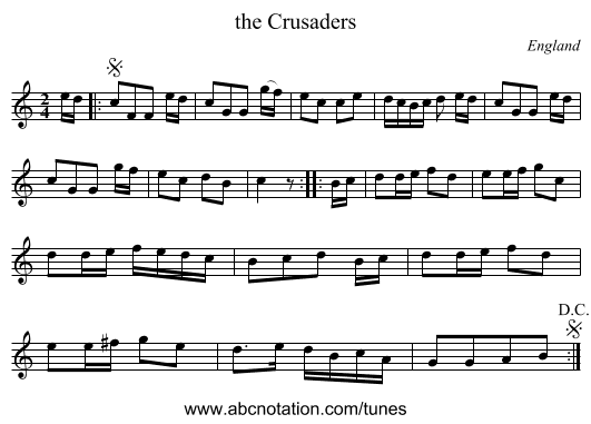 the Crusaders - staff notation