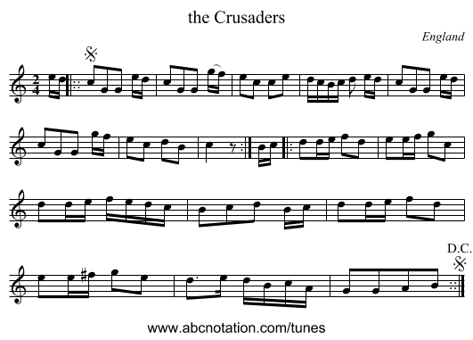 the Crusaders - staff notation