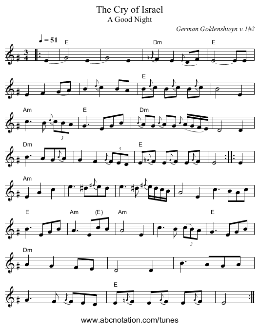 The Cry of Israel - staff notation
