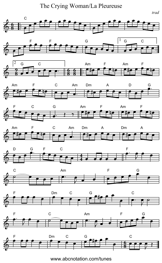 The Crying Woman/La Pleureuse - staff notation