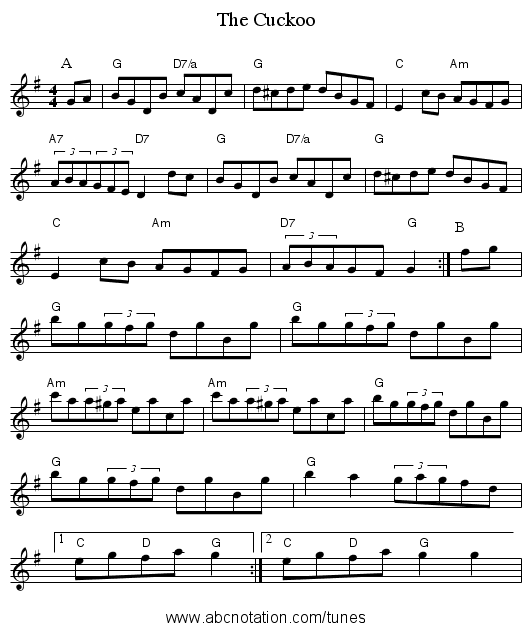 The Cuckoo - staff notation