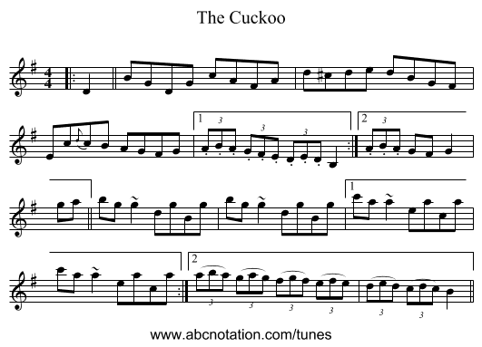 The Cuckoo - staff notation